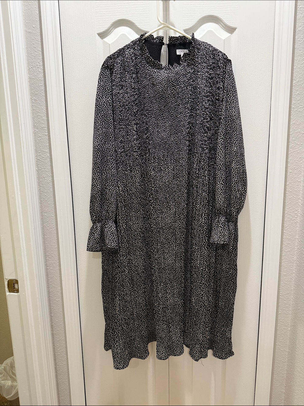 Indulge Black & White Long Sleeve Printed Midi Dress